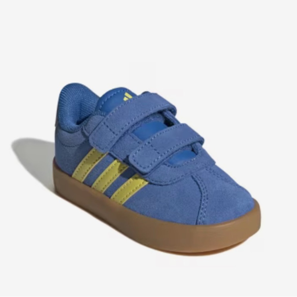 Adidas VL Court 3.0 Blue Yellow Suede Velcro Sneaker Toddler 5K